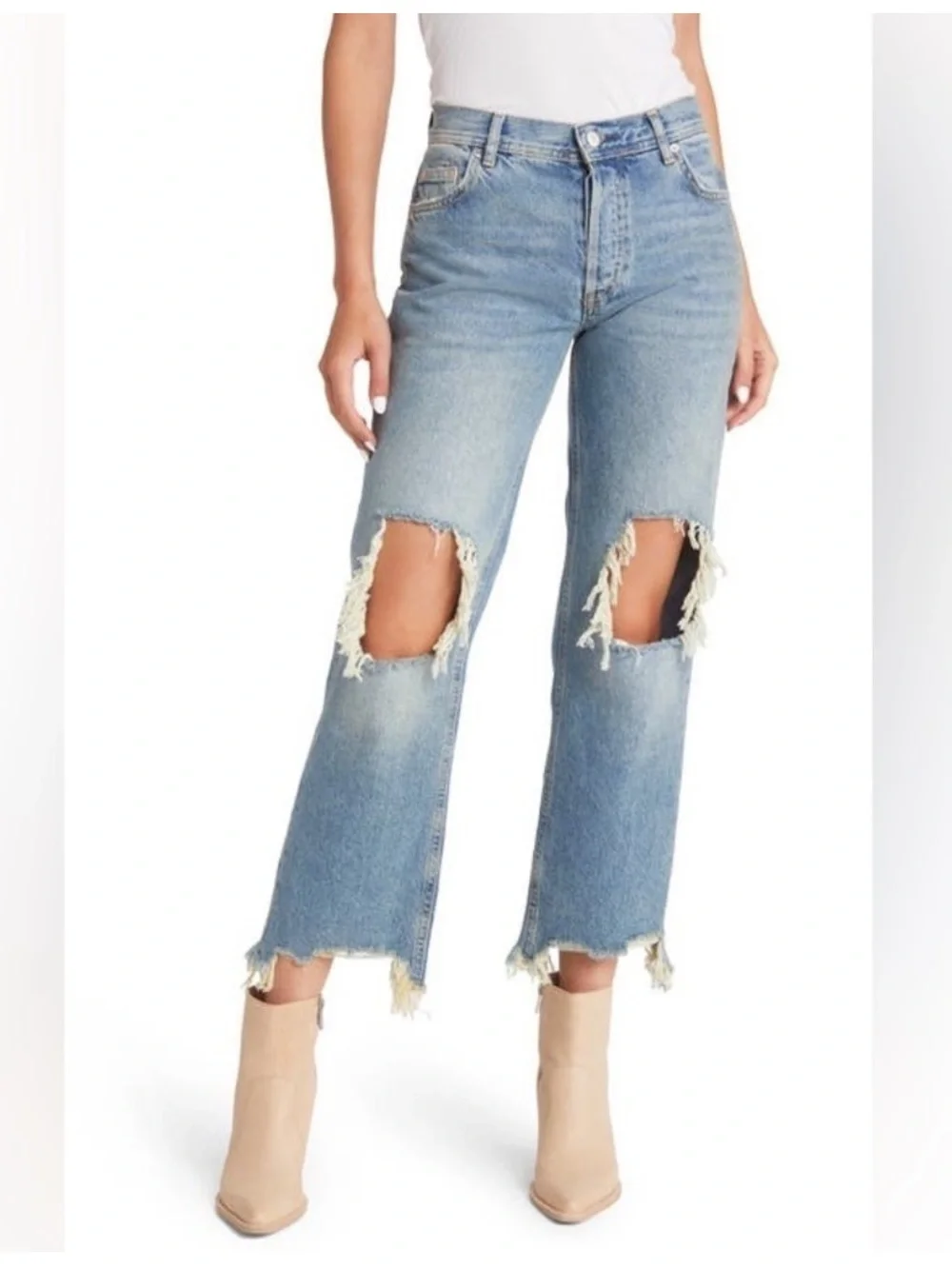 We The Free Maggie Mid Rise Straight Leg Jeans Size 24 Light Wash 25903